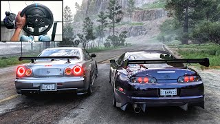 1200HP Toyota Supra amp Nissan Skyline R34 GTR CONVOY  Forza Horizon 5  Steering Wheel Gameplay [upl. by Tychonn]