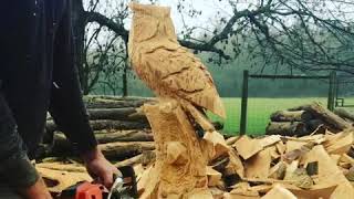 CHAINSAW CARVING AN OWL TIME LAPSE  SUPER QUICK WOOD CARVING SKILL by Matthew Crabb [upl. by Harrison]