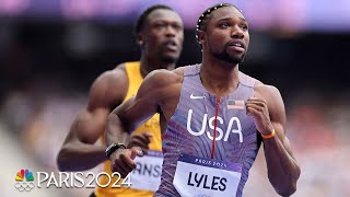 Noah Lyles makes Paris Olympics debut with a swift secondplace effort in 100m heat  NBC Sports [upl. by Brunn]