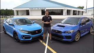 Is the 2020 Honda Civic Type R a BETTER performance car than a Subaru WRX STI Type RA [upl. by Llerahc]