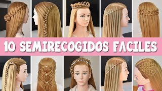 10 Semirecogidos faciles  Peinados con trenzas rapidos para cabello largo y suelto [upl. by Elyn417]