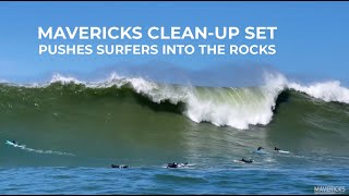 MAVERICKS CLEANUP SET PUSHES SURFERS INTO THE ROCKS  Mavericks Awards [upl. by Cavanaugh593]