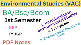 Environmental Studies VAC Notes PDF For Class BABScBCom 1st semester  EVS Sem 1  NEPFYUGP [upl. by Curley]