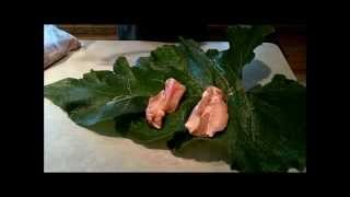 Burdock Leaf Meat Wrap Pioneer Cooking [upl. by Peti471]