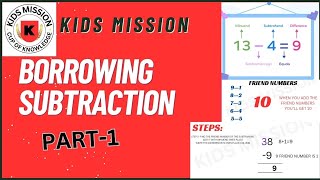 BORROWING SUBTRACTION  SUBTRACTION PART 1  KIDS MISSIONS GENIUS MATH  MATHS  KIDS MISSION [upl. by Nikolas]