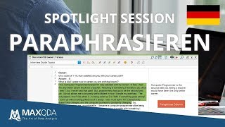 MAXQDA Spotlight Session  Paraphrasen Daten zusammenfassen amp Codesystem entwickeln [upl. by Ateekan]