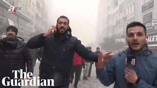 Moment second earthquake hits Turkey caught on live broadcast [upl. by Welsh]