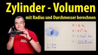 Zylinder  Volumen mit Radius und Durchmesser berechnen  Lehrerschmidt  einfach erklärt [upl. by Jobyna812]