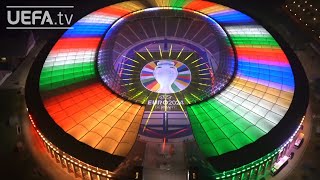 UEFA EURO 2024 logo unveiled with spectacular light show at the Olympiastadion in Berlin [upl. by Jolyn]