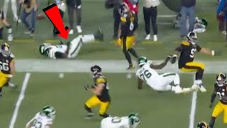 NASTY HIT  Jets lineman Xavier Newman TAKEN TO HOSPITAL after suffering NECK INJURY [upl. by Enilada]