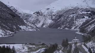 Avalanche caught on Camera  Geirangerfjord Norway 1312019 [upl. by Galatia]