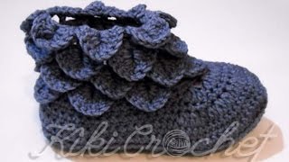 Crochet Crocodile Stitch Booties Adult Size pt1 [upl. by Gabel]