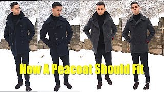 Schott NYC Slim Fit PeaCoat Sizing amp Review  How To Style A PeaCoat  How A Peacoat Should Fit [upl. by Ahsirtal]