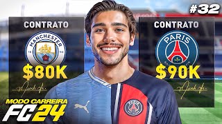 PSG ou MAN CITY  E AGORA  MODO CARREIRA JOGADOR FC 24  Parte 32 [upl. by Wilfrid]