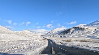 The A93 Snow Road through Cairngorms National Park past Glenshee Ski centre in Scotland January 2024 [upl. by Cad]