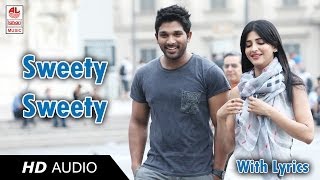 Race Gurram Songs  Sweety Song Lyric  Allu Arjun Shruti hassan SS Thaman [upl. by Helene]