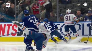 Connor McDavid runs into the absolute unit Auston Matthews [upl. by Atteuqcaj502]