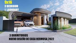 CASA HERMOSA DE UN PISO 9x16  TRES DORMITORIOS  ONE STOREY HOUSE DESIGN [upl. by Ennybor46]