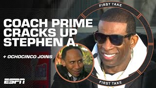 Deion Sanders CRACKS UP Stephen A while talking Brock Purdy amp Super Bowl LVIII 🍿  First Take [upl. by Nosnevets]