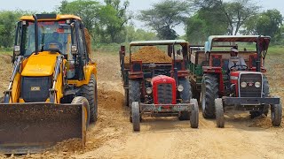 Jcb 3Dx Xpert Excellence Backhoe Loader Loading Mud In 3 Massey 241amp1035 Tractor  Mahindra Tractor [upl. by Ranzini]