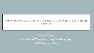 Syntactic Variation Possibilities with Old Javanese Proper Noun Articles [upl. by Gherardo]