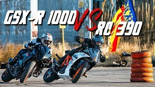 MOTO DRIFT BATTLE  KTM RC 390 vs GSXR 1000  RokON VLOG 48 [upl. by Ynatsed]