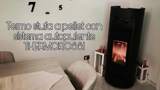 Stufa a Pellet moderna Installazione funzionamento e consumo Thermorossi con sistema autopulente [upl. by Dnalram491]