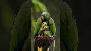 Mother Parrot Sheltering Her Chicks from the Rain mother birds parrot [upl. by Couchman]