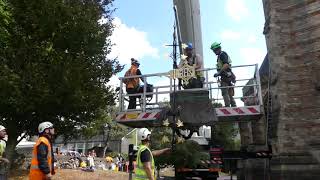 St Thomas’ Church Spire  Watch the Cherry Picker Lift the Weathervane and Stonemasons up 40 Mts [upl. by Eliam]