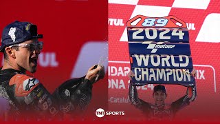 PODIUM CELEBRATIONS 🍾 Jorge Martín celebrates after winning 2024 MotoGP championship 🏆 [upl. by Ardnad]