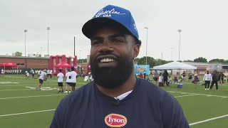 Dallas Cowboys RB Zeke Elliott leads football camp for kids [upl. by Naujed]