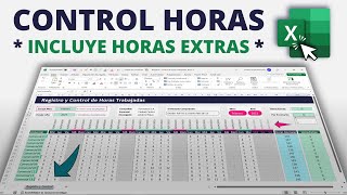 Plantilla para Calcular HORAS TRABAJADAS en Excel  Incluye HORAS EXTRAS Sin Macros [upl. by Healion]