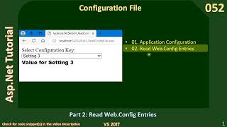 Web Config  Part 2  Read Config Entries via ConfigurationManager  Asp Net Tutorial 52 [upl. by Entirb114]