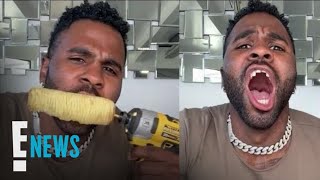 Jason Derulo Chips Teeth Eating Corn Attached to Power Drill  E News [upl. by Nerrual262]