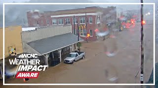 WATCH Floodwaters rush through downtown Boone NC during Helene [upl. by Feirahs]