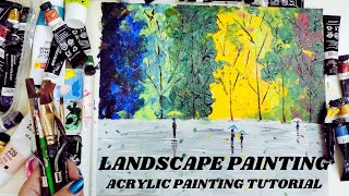 💞MULTICOLOR🌈LANDSCAPE Painting  A RAINY DAY In The FOREST  EASY TAUTORIAL acrylicpaintingvideo [upl. by Notnarb]