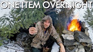 One Item Survival Challenge  Solo Winter Overnight Shelter Build  No Food No Water [upl. by Yancy]