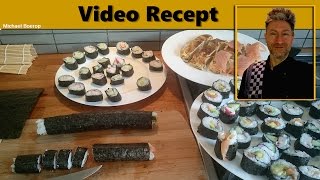 Sushi maken  Rollen snijden eten klaar [upl. by Einnaf]