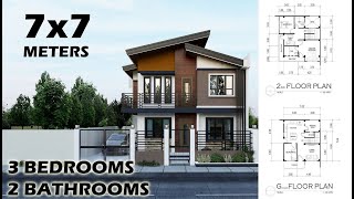 TWO STOREY HOUSE DESIGN  7x7 Meters [upl. by Shanon340]