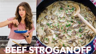 Easy Classic Beef Stroganoff Recipe  Natashas Kitchen [upl. by Einwahs]