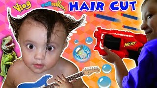 Shawns 1st Haircut ♪ FUNNY FAILS  Rock N Roll Baby FUNnel Vlog [upl. by Aicatsanna]