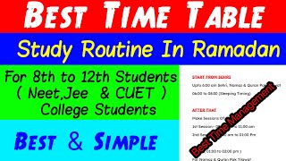 10th 11th 12th amp Neet Jee amp CUET Students  Ramadhan Best Time Table  Must Watch n Share [upl. by Akinimod]