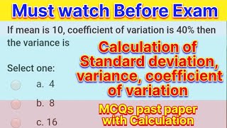 variance  standard deviation  coefficient of variation  Statistics Exam MCQ questions [upl. by Derian925]