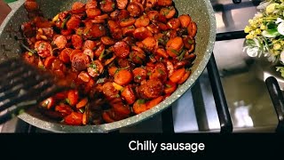 Chilly sausage sausage fry how to make sausagesausage recipeRestaurant style sausage fryസോസേജ് [upl. by Ellehcem]