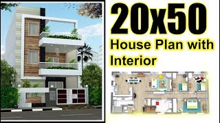 20X50 House Plan with 3D interior amp Elevation complete [upl. by Suoirrad810]