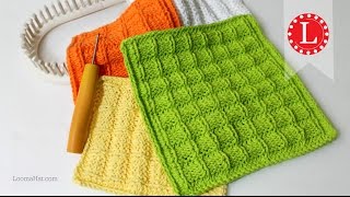 LoOM Knitting Dishcloth Washcloth Waffle Stitch Project Pattern  Loomahat [upl. by Colbert104]