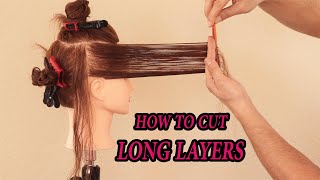 How to cut long layers haircut easy tutorial step by step for beginners cutting long hair layers [upl. by Idroj]