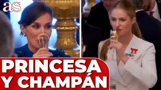 La VIRAL REACCIÓN de la PRINCESA al PROBAR el CHAMPÁN y la MIRADA de la REINA LETIZIA [upl. by Saqaw]