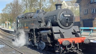 standard class 4 tanker arrives into pickering Station 80136 locomotive [upl. by Elocel520]