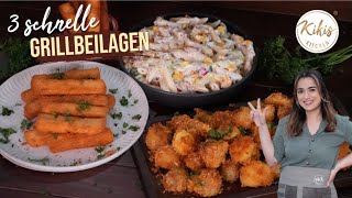 3 SUPER SCHNELLE GRILLBEILAGEN 🤤🍖 Crispy Kartoffeln bunter Nudelsalat amp HalloumiFries 😍 [upl. by Rawden]